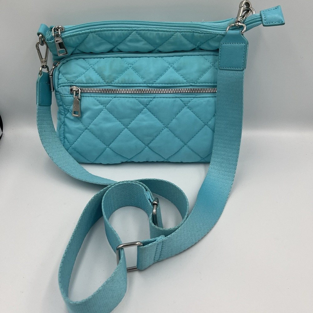 I.N.C. INTERNATIONAL CONCEPTS Margeauxx Quilted Crossbody Aqua Blue Summer Vacay - Picture 3 of 12